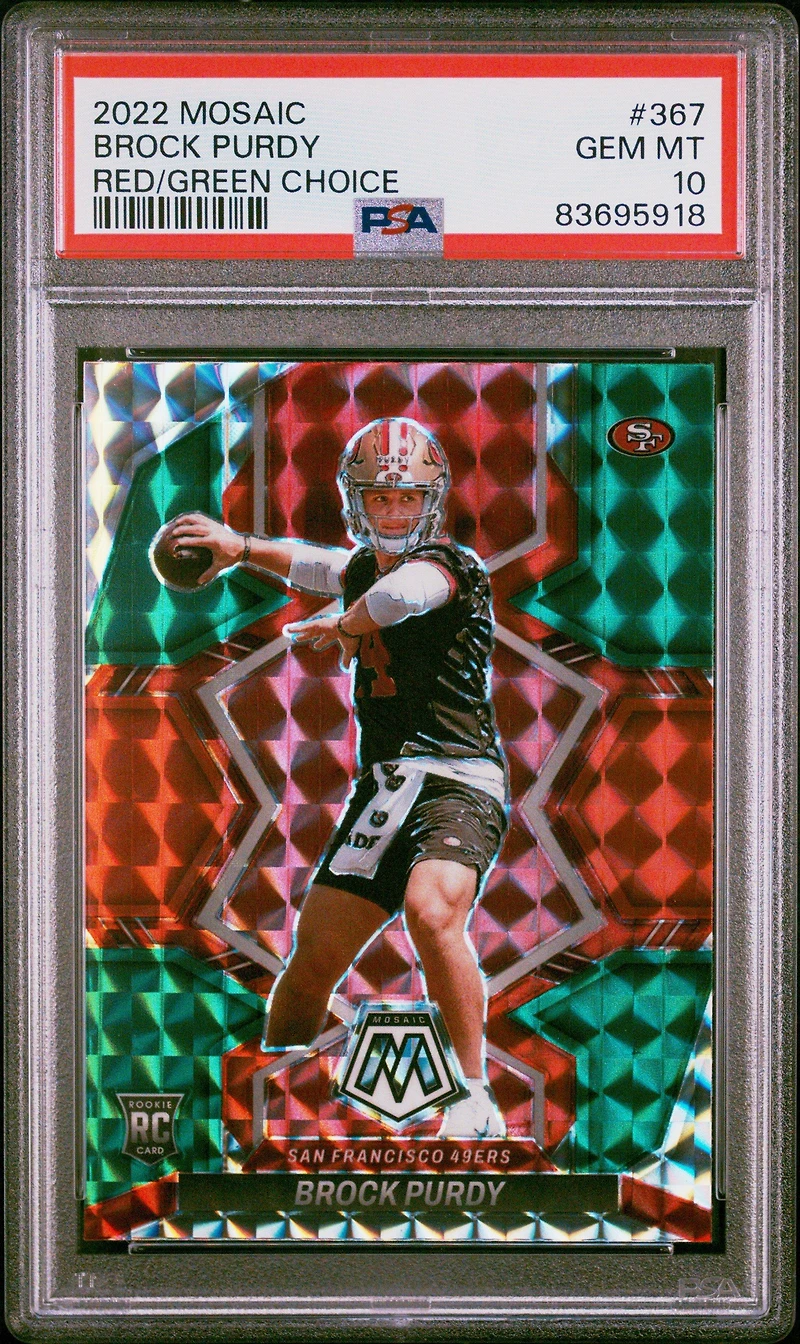 2022 Panini Mosaic 367 Brock Purdy Red/green Choice PSA 10
