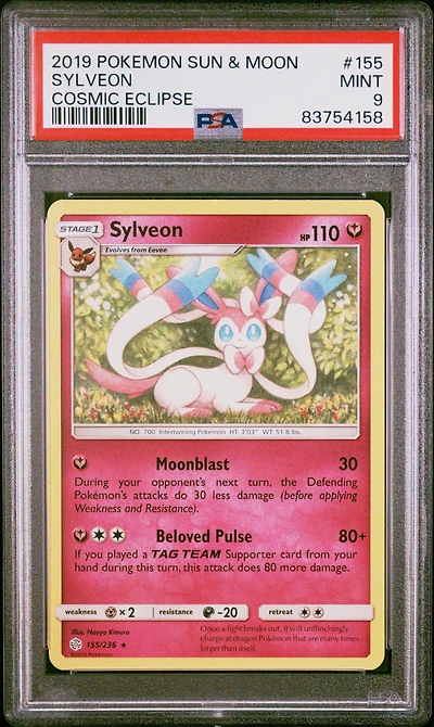 2019 Pokemon Sun & Moon Cosmic Eclipse 155 Sylveon PSA 9