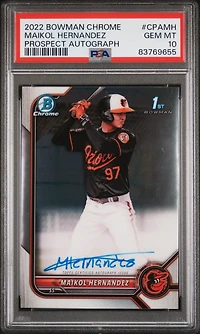 2022 Bowman Chrome Prospect Autographs Cpamh Maikol Hernandez PSA 10