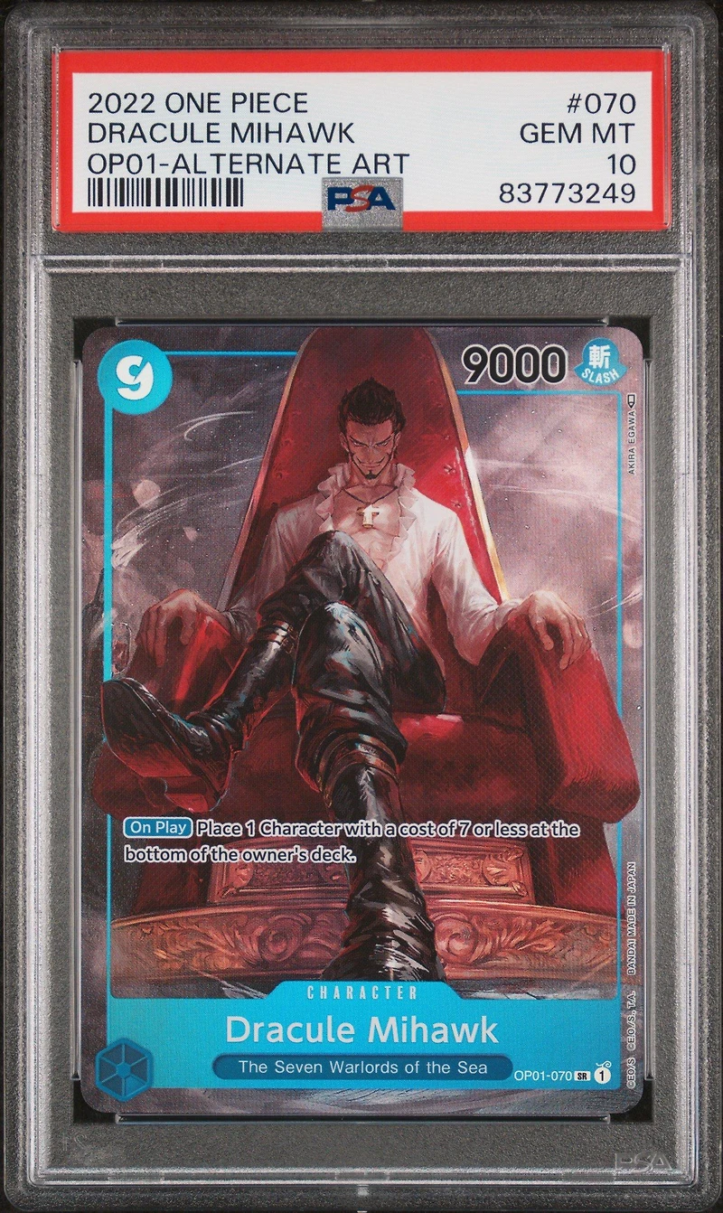 2022 One Piece Romance Dawn 070 Dracule Mihawk Alternate Art PSA 10