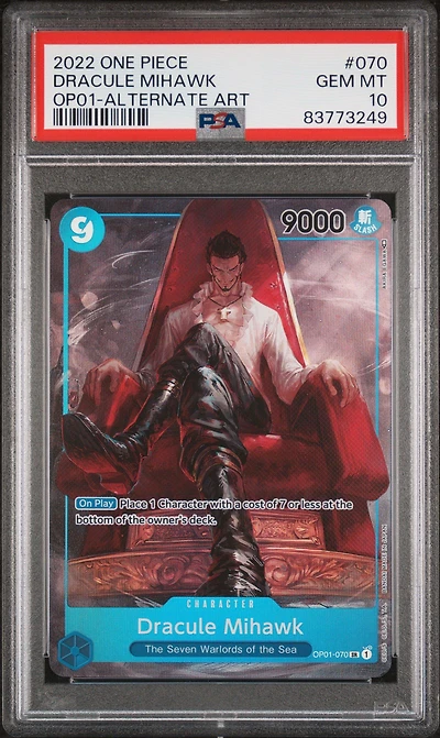 2022 One Piece Romance Dawn 070 Dracule Mihawk Alternate Art PSA 10