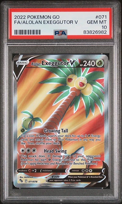 2022 Pokemon Go 071 Full Art/alolan Exeggutor V PSA 10