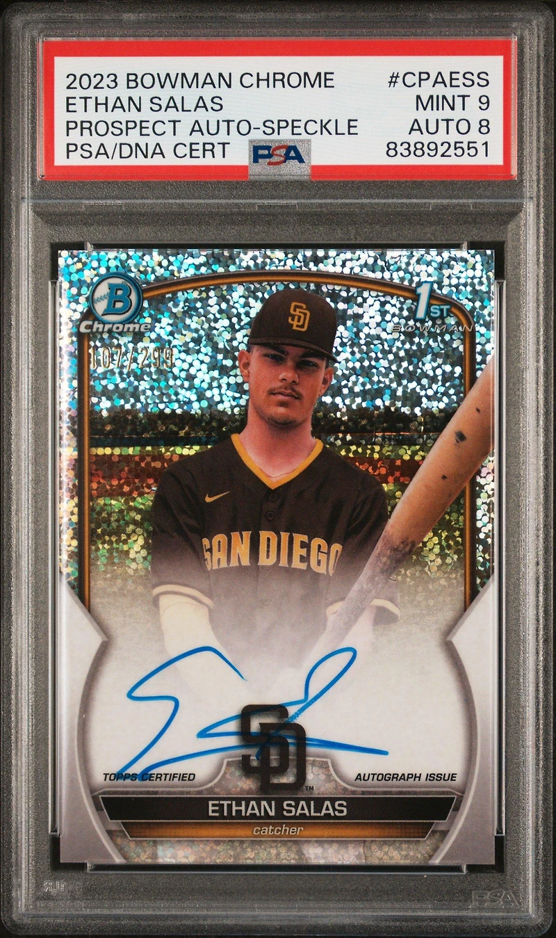 2023 Bowman Chrome Prospect Autographs Cpaess Ethan Salas Speckle Refractor PSA 9