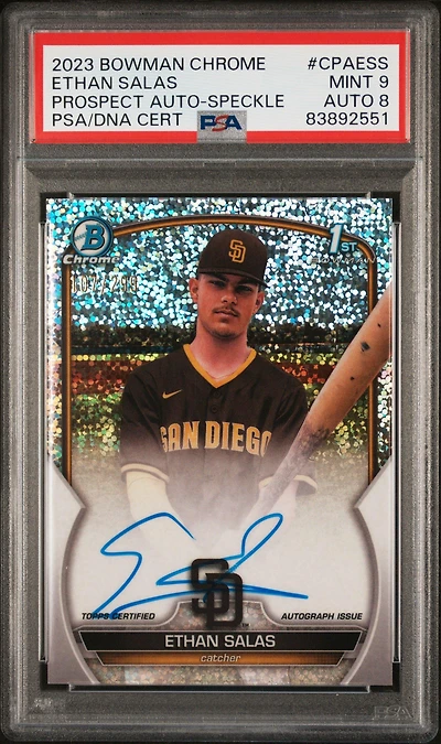 2023 Bowman Chrome Prospect Autographs Cpaess Ethan Salas Speckle Refractor PSA 9