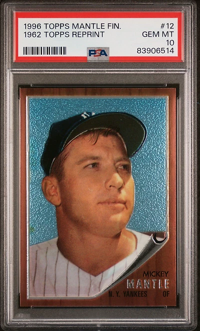 1996 Topps Mantle Finest 12 1962 Topps Reprint PSA 10