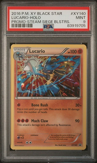 2016 Pokemon Xy Black Star Promo Xy140 Lucario-holo Steam Siege Blisters PSA 9