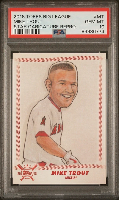 2018 Topps Big League Star Caricature Reproductions Mt Mike Trout PSA 10