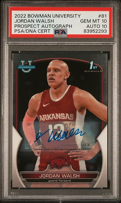 2022 Bowman Chrome University 81 Jordan Walsh Prospect Autograph PSA 10