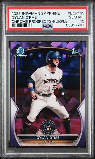 2023 Bowman Sapphire Edition Chrome Prospects Bcp143 Dylan O'rae Purple PSA 10
