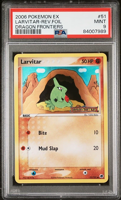 2006 Pokemon Ex Dragon Frontiers 51 Larvitar-reverse Foil PSA 9