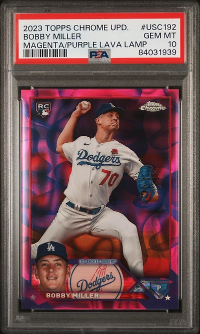 2023 Topps Chrome Update Usc192 Bobby Miller Magenta/purple Lava Lamp Refractor PSA 10