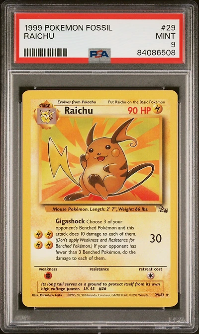 1999 Pokemon Fossil 29 Raichu PSA 9