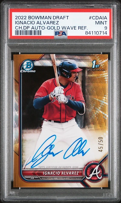 2022 Bowman Draft Chrome Draft Pick Autographs Cdaia Ignacio Alvarez Gold Wave Refractor PSA 9