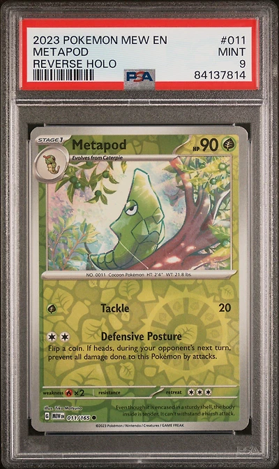 2023 Pokemon Mew En-151 011 Metapod Reverse Holo PSA 9
