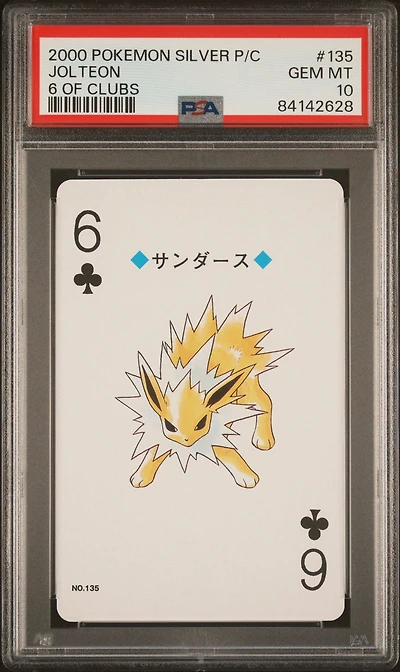 2000 Pokemon Silver Version Playing Cards 135 Jolteon 6 Of Clubs PSA 10