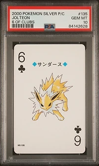 2000 Pokemon Silver Version Playing Cards 135 Jolteon 6 Of Clubs PSA 10