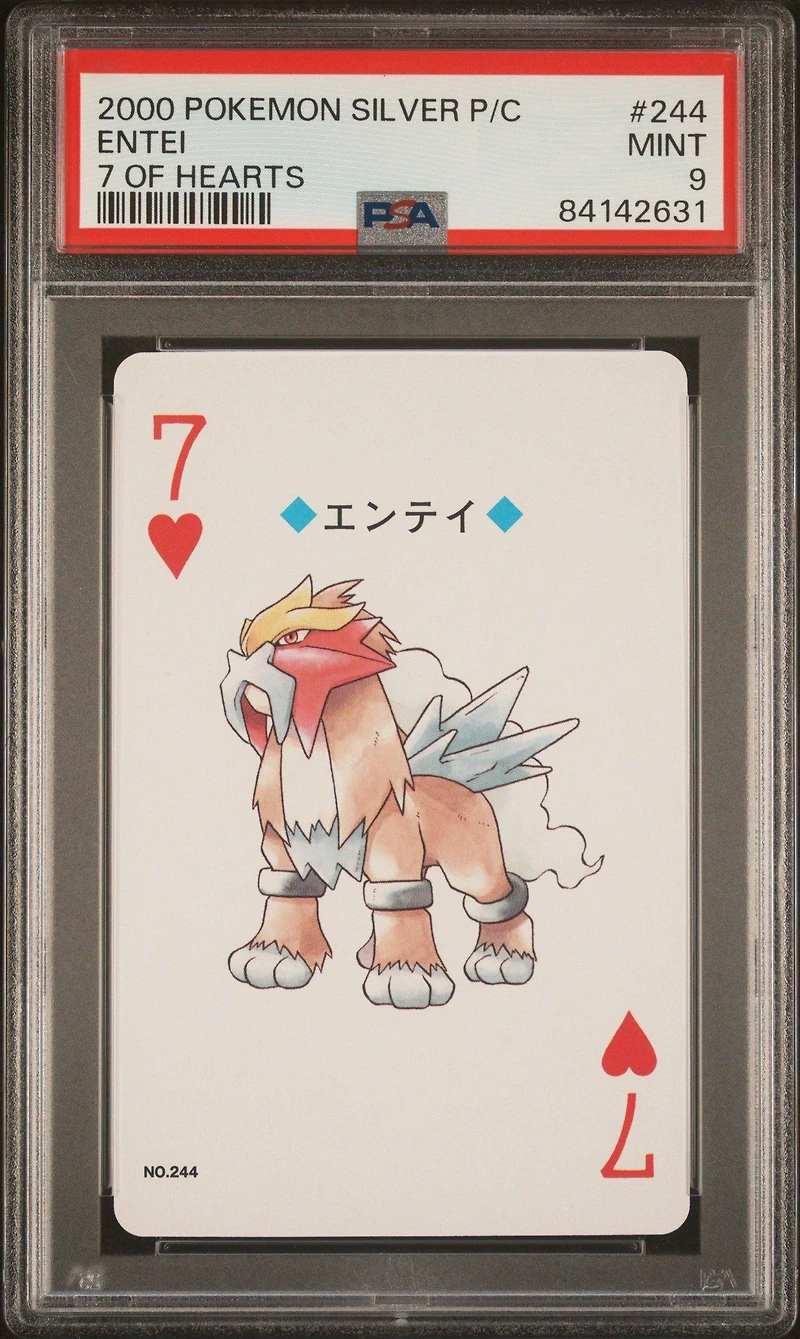 2000 Pokemon Silver Version Playing Cards 244 Entei 7 Of Hearts PSA 9