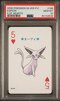 2000 Pokemon Silver Version Playing Cards 196 Espeon 5 Of Hearts PSA 10