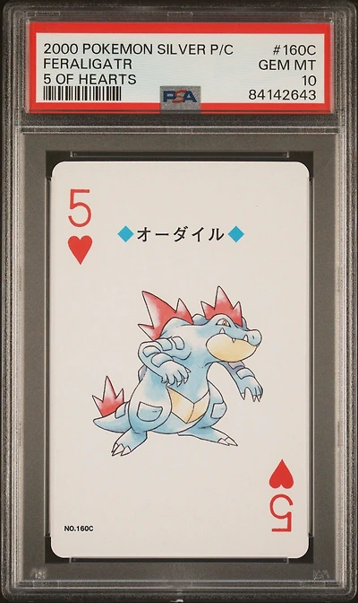 2000 Pokemon Silver Version Playing Cards 160c Feraligatr 5 Of Hearts PSA 10