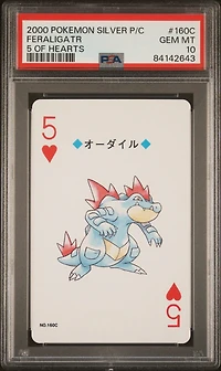 2000 Pokemon Silver Version Playing Cards 160c Feraligatr 5 Of Hearts PSA 10