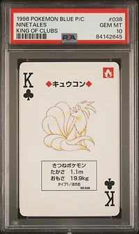 1998 Pokemon Blue Version Playing Cards 038 Ninetales King Of Clubs PSA 10