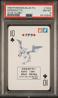1998 Pokemon Blue Version Playing Cards 142a Aerodactyl 10 Of Clubs PSA 8