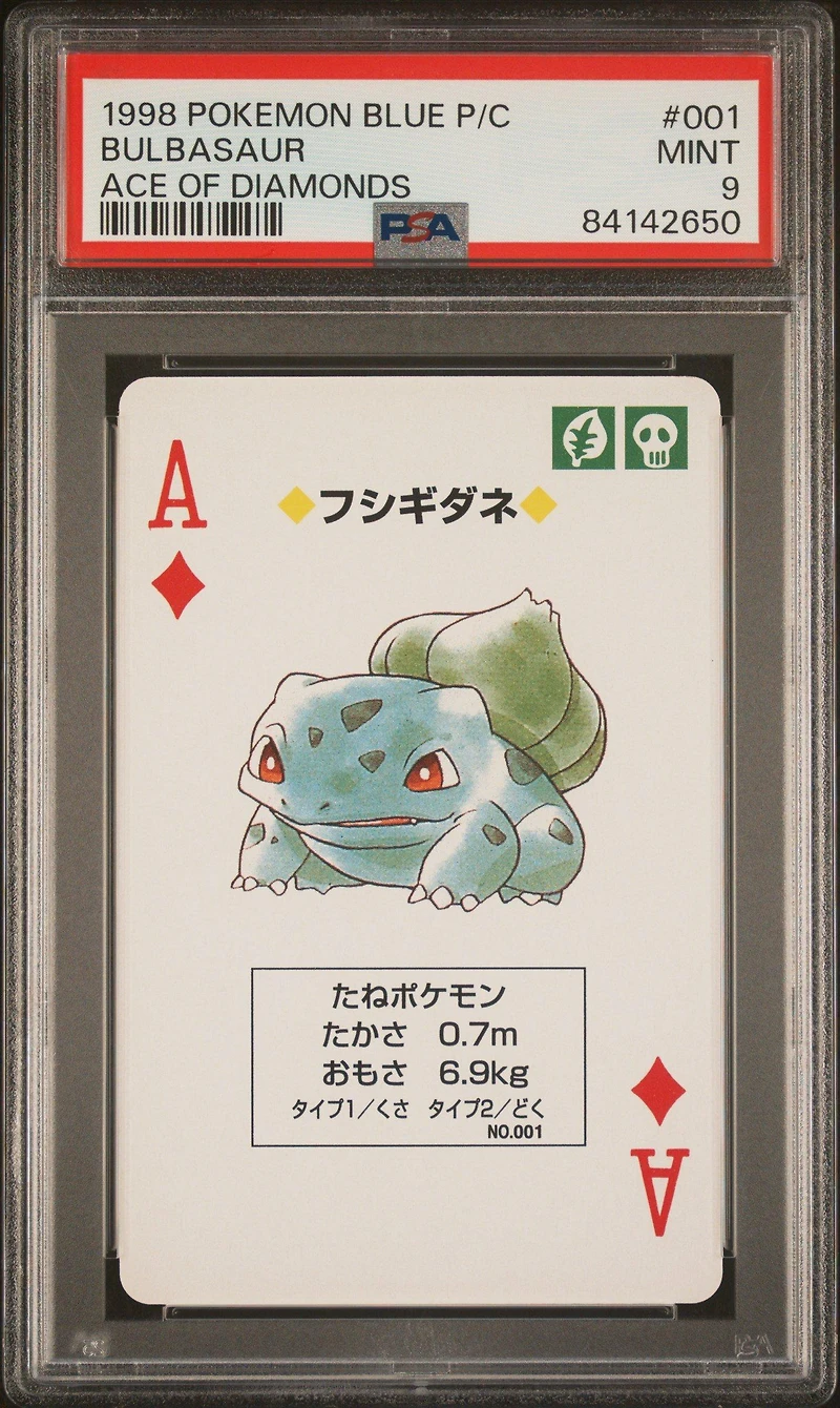 1998 Pokemon Blue Version Playing Cards 001 Bulbasaur Ace Of Diamonds PSA 9
