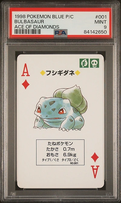 1998 Pokemon Blue Version Playing Cards 001 Bulbasaur Ace Of Diamonds PSA 9