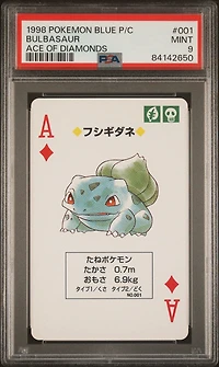 1998 Pokemon Blue Version Playing Cards 001 Bulbasaur Ace Of Diamonds PSA 9