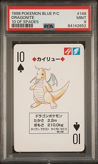 1998 Pokemon Blue Version Playing Cards 149 Dragonite 10 Of Spades PSA 9