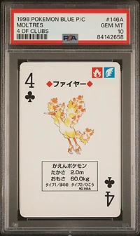 1998 Pokemon Blue Version Playing Cards 146a Moltres 4 Of Clubs PSA 10