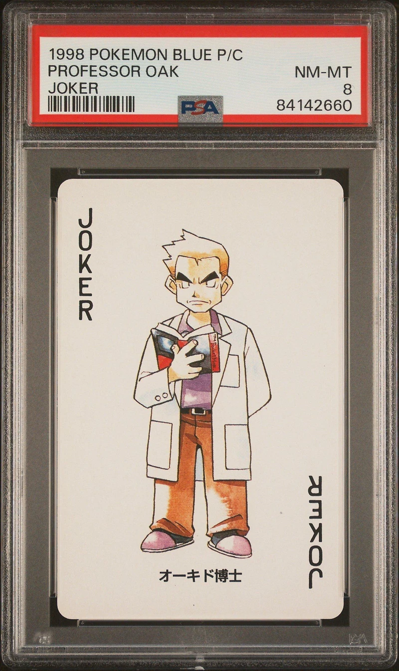 1998 Pokemon Blue Version Playing Cards Professor Oak Joker PSA 8