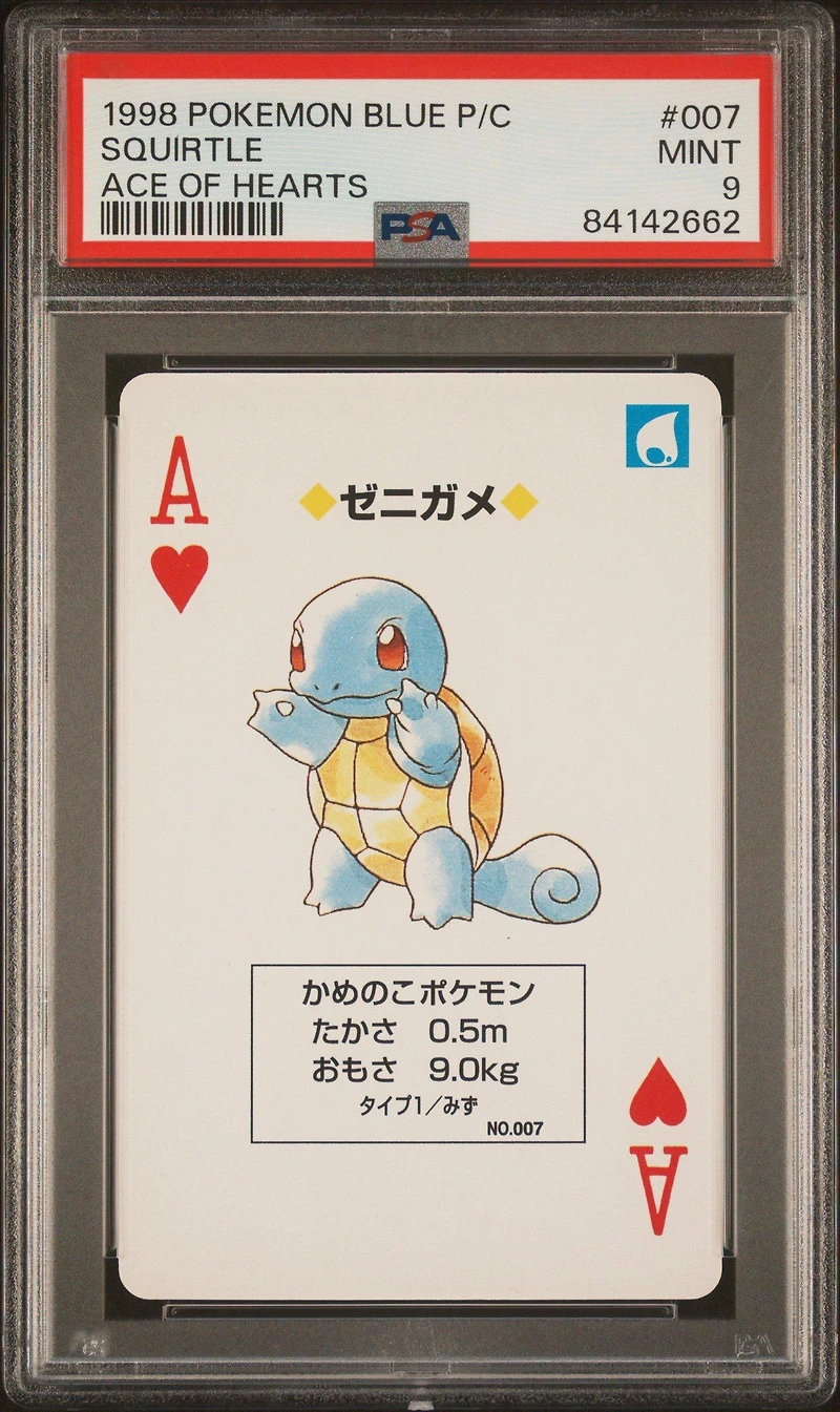 1998 Pokemon Blue Version Playing Cards 007 Squirtle Ace Of Hearts PSA 9