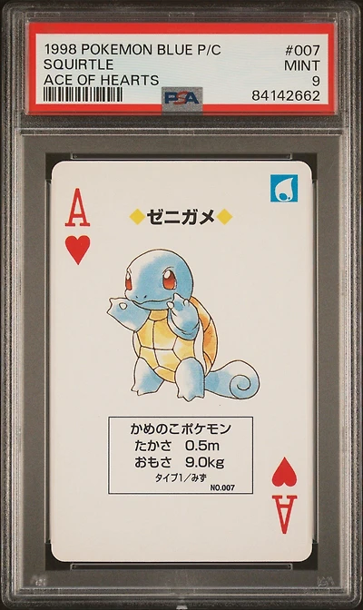 1998 Pokemon Blue Version Playing Cards 007 Squirtle Ace Of Hearts PSA 9