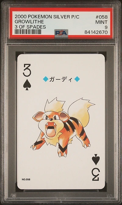 2000 Pokemon Silver Version Playing Cards 058 Growlithe 3 Of Spades PSA 9