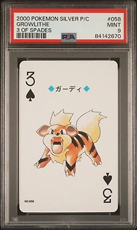 2000 Pokemon Silver Version Playing Cards 058 Growlithe 3 Of Spades PSA 9