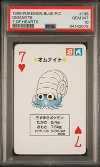 1998 Pokemon Blue Version Playing Cards 138 Omanyte 7 Of Hearts PSA 10