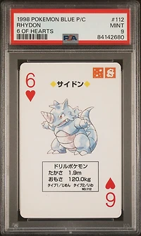 1998 Pokemon Blue Version Playing Cards 112 Rhydon 6 Of Hearts PSA 9