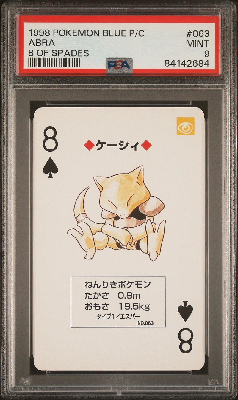 1998 Pokemon Blue Version Playing Cards 063 Abra 8 Of Spades PSA 9