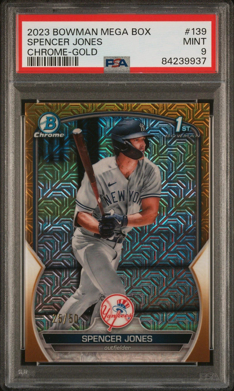 2023 Bowman Mega Box Chrome 139 Spencer Jones Gold Refractor PSA 9