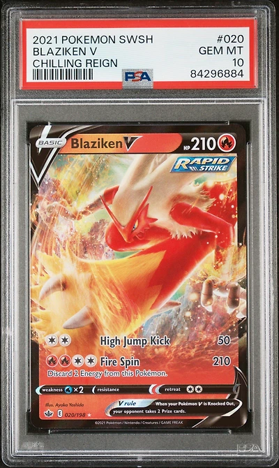 2021 Pokemon Sword & Shield Chilling Reign 020 Blaziken V PSA