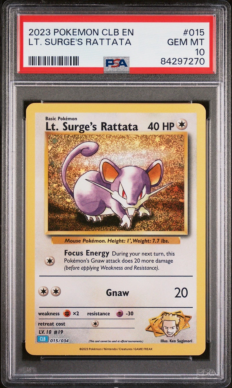 2023 Pokemon Clb-trading Card Game Classic Blastoise & Suicune Ex Deck 015 Lt. Surge's Rattata PSA 10