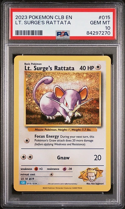 2023 Pokemon Clb-trading Card Game Classic Blastoise & Suicune Ex Deck 015 Lt. Surge's Rattata PSA 10