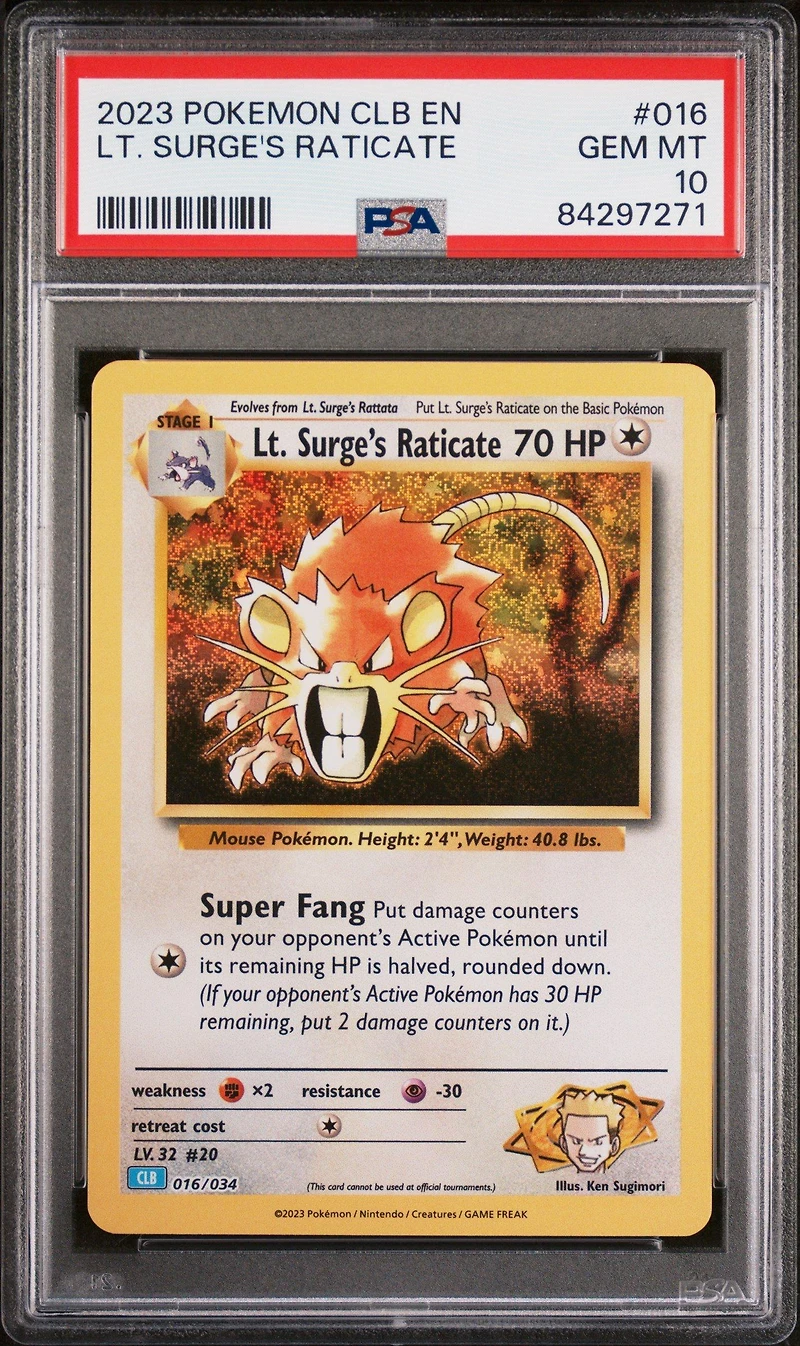 2023 Pokemon Clb-trading Card Game Classic Blastoise & Suicune Ex Deck 016 Lt. Surge's Raticate PSA 10
