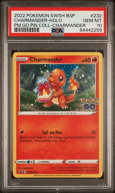 2022 Pokemon Swsh Black Star Promo 232 Charmander-holo Pokemon Go Pin Collection-charmander PSA 10