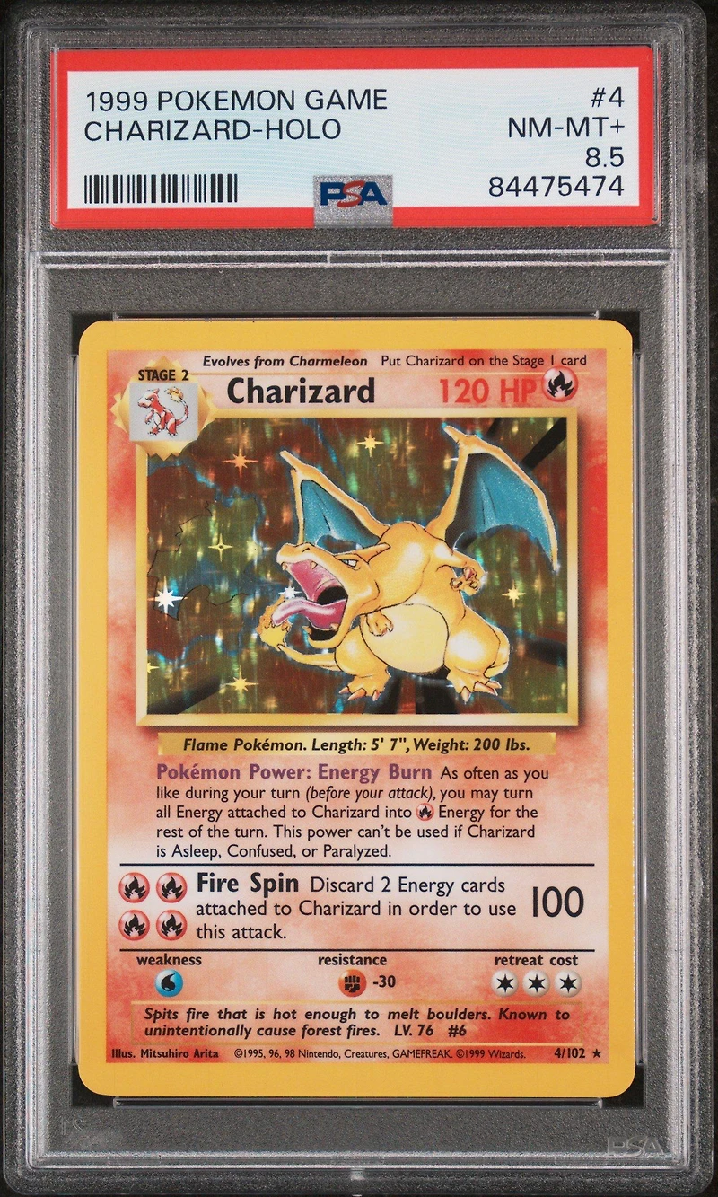 1999 Pokemon Game 4 Charizard-holo PSA NM-MT+ 8.5