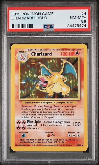 1999 Pokemon Game 4 Charizard-holo PSA NM-MT+ 8.5