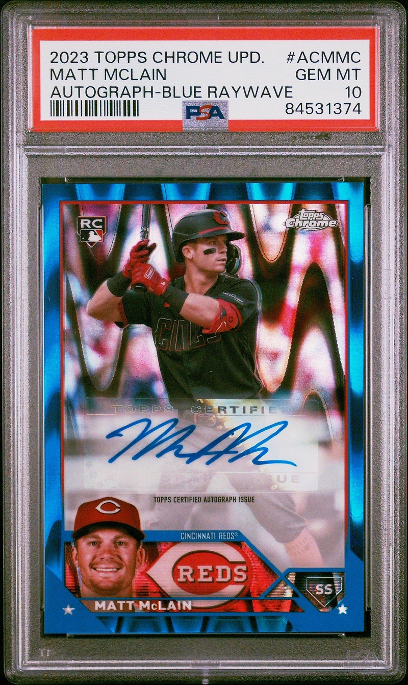 2023 Topps Chrome Update Autograph Acmmc Matt Mclain Blue Raywave Refractor PSA 10