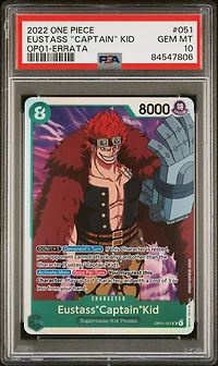2022 One Piece Romance Dawn 051 Eustass "captain" Kid Errata PSA 10