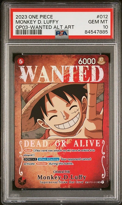 2023 One Piece Pillars Of Strength 012 Monkey D. Luffy Wanted Alternate Art PSA 10